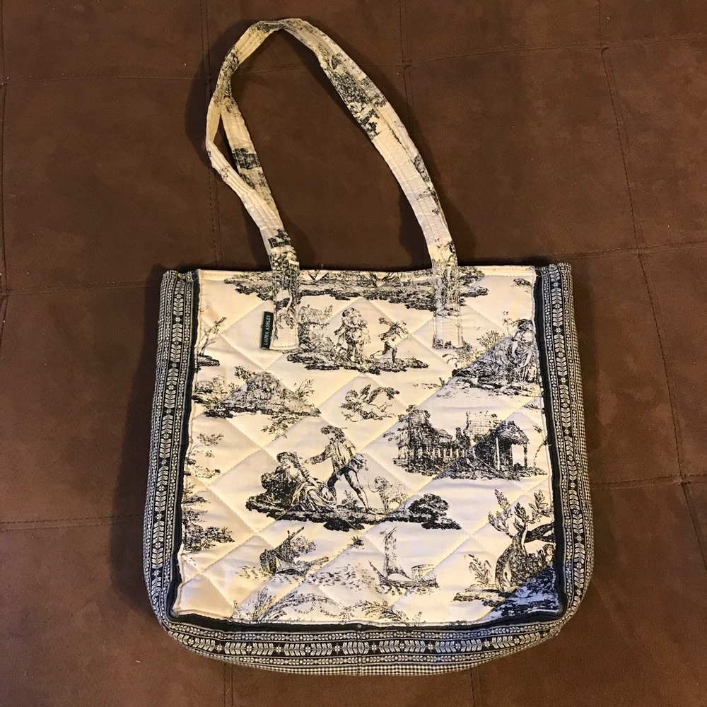 Laura Ashley black & white toile drawstring tote